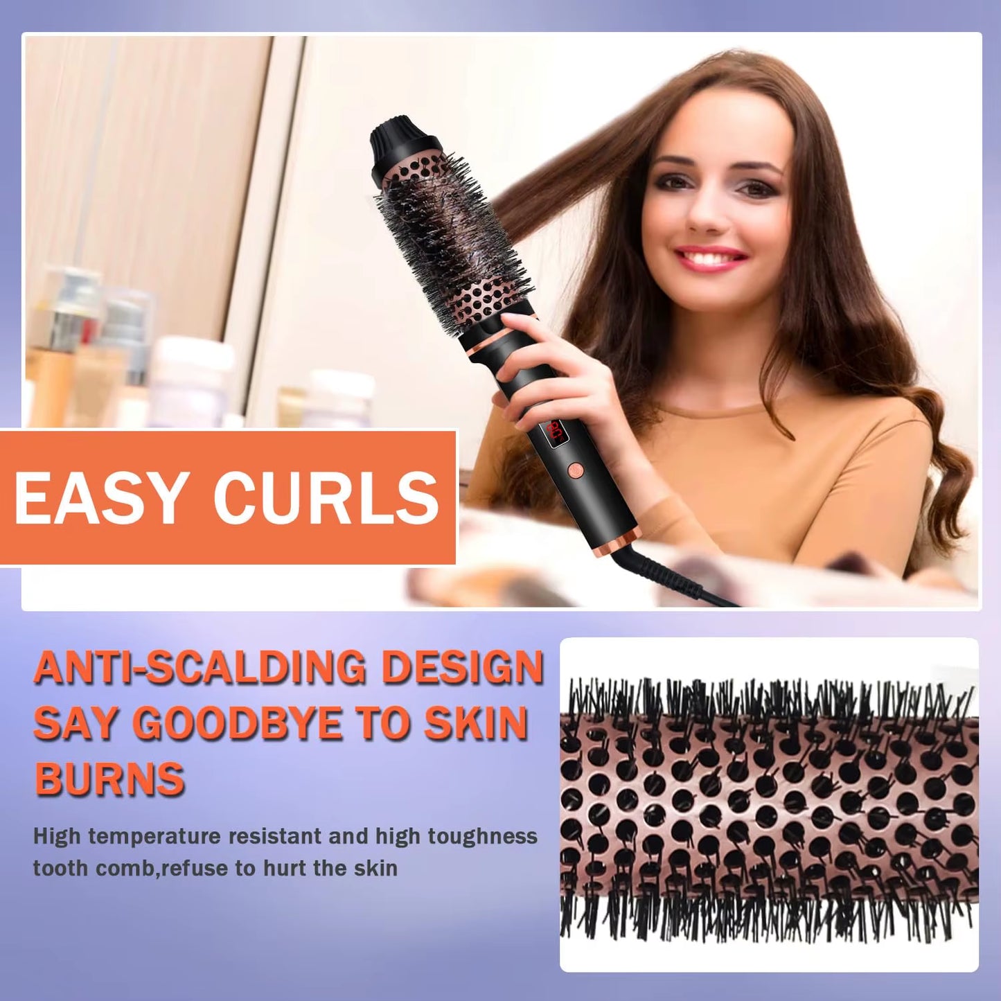 Curling Thermal Brush Hot round Brush Curling Iron Dual Voltage Thermal round Brush Long-Lasting Styling Hair Shinier & Smoother