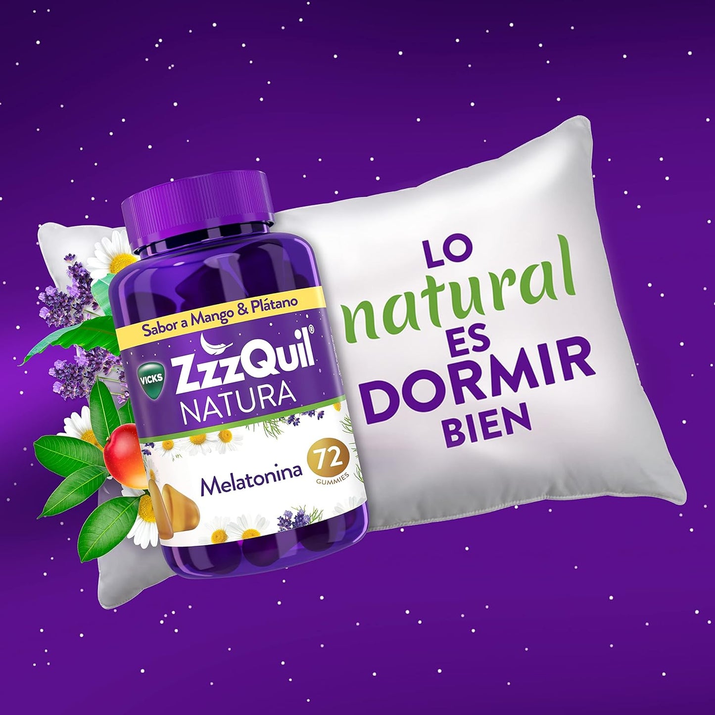 Zzzquil Natura Gummies De Melatonina 1Mg Con Valeriana, Camomila, Vitamina B6 Y Extractos De Plantas, Complemento Alimenticio Para Dormir Sabor Mango Y Plátano, 2X72 Gummies