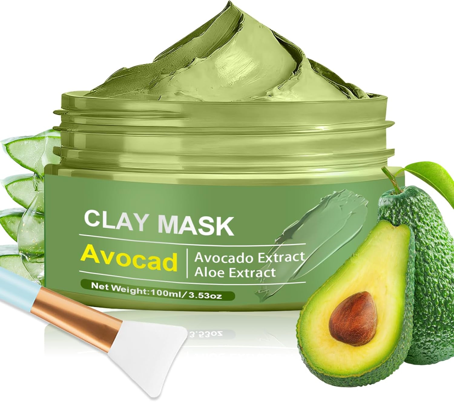 Mascarilla De Aguacate, 100Ml Mascarilla Cara Arcilla Verde, Mascarilla Puntos Negros, Mascarilla Nutritiva Con Aceite De Aguacate, Hidratante, Limpieza Profunda Poros, Exfoliante