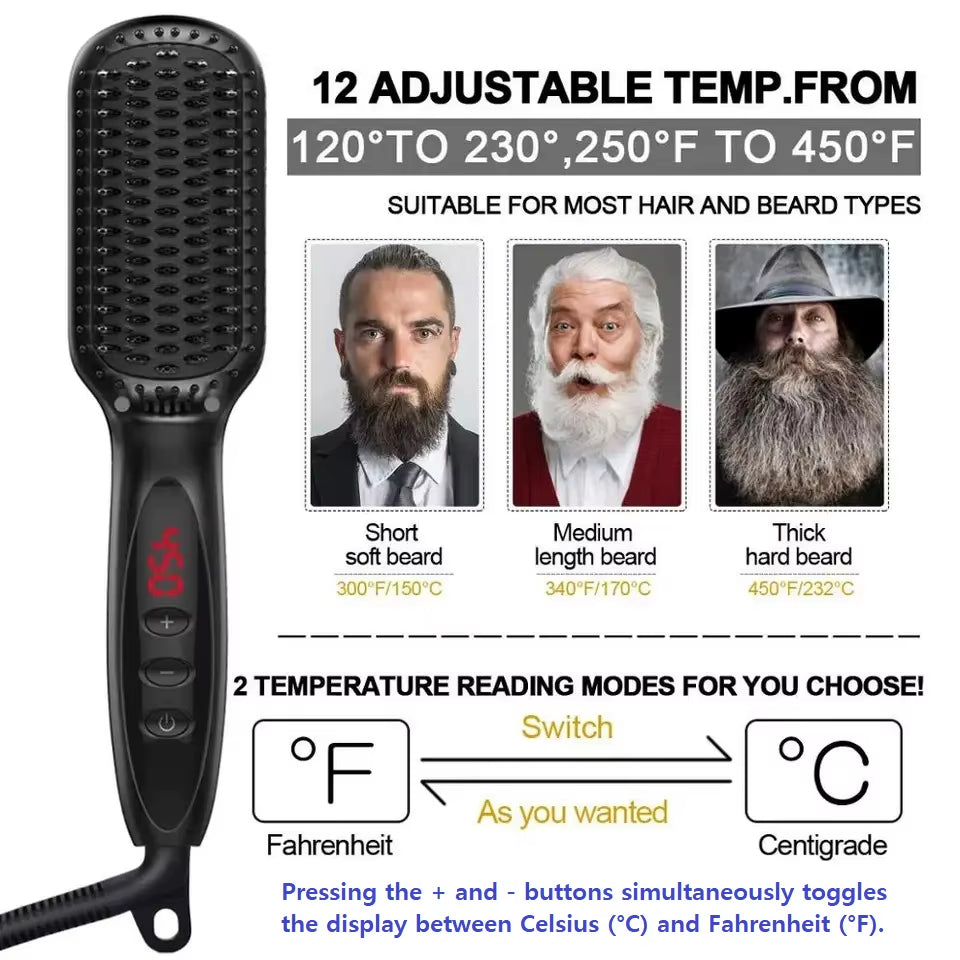 Hair Straightener Brush Comb Electric Hair Brushes Hot Comb Straightener for Hair Anti-Scalding Ceramic Beard Straightener Brush