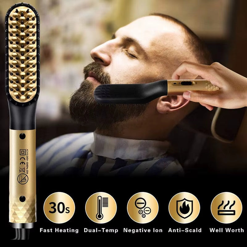 Hot Comb Straightener Electric Negative Ion Heating Comb for Men Beard Hair Straightening Brush Wet Dry Use Quick Hair Styler