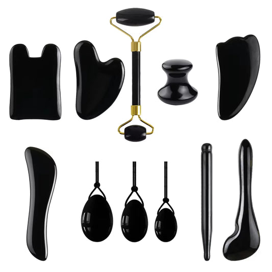 1Pcs Obsidian Jade Roller Gua Sha Natural Jade Scraper Black Gouache Guasha Yoni Egg Massagers for Face Lift Spa Anti-Aging Tool