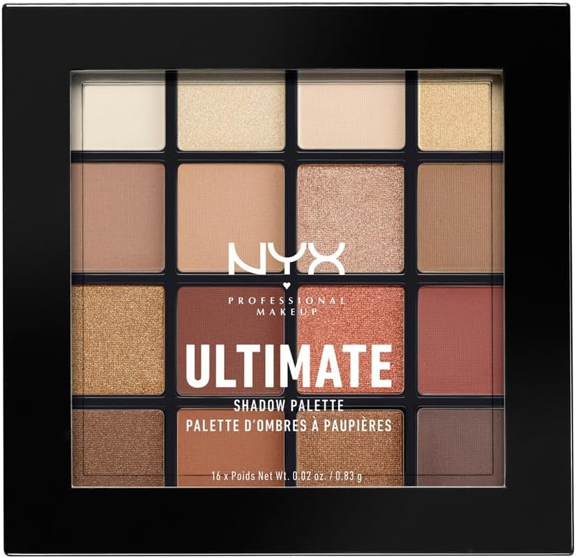 NYX Professional Makeup Paleta De Sombras De Ojos Ultimate Shadow Palette, 16 Sombras Ultra-Pigmentada, Larga Duración, Fórmula Vegana, Warm Neutrals