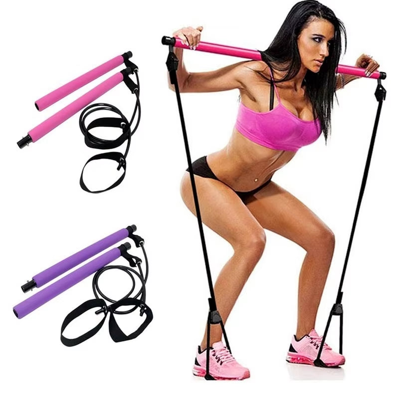 New Fitness Sport Pilates Bar Kit Gym Workout Stick Pilates Exercise Bar Kit with Resistance Band Body Building Puller Yoga Rope