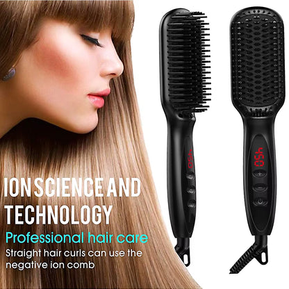 Hair Straightener Brush Comb Electric Hair Brushes Hot Comb Straightener for Hair Anti-Scalding Ceramic Beard Straightener Brush