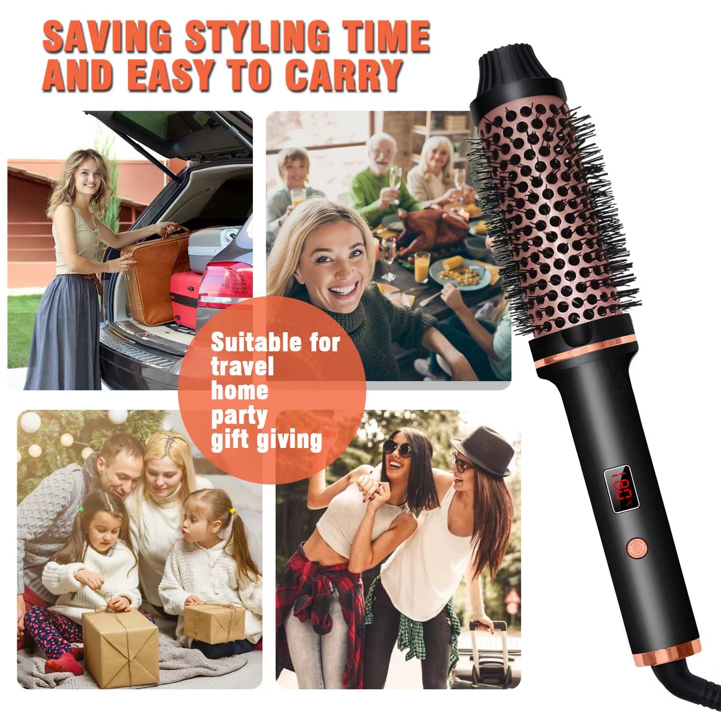 Curling Thermal Brush Hot round Brush Curling Iron Dual Voltage Thermal round Brush Long-Lasting Styling Hair Shinier & Smoother