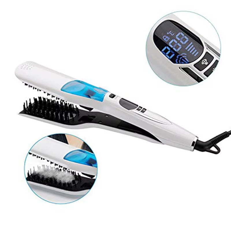 Professional Hair Straightener Brush Heating Hot Hair Combs Dual Voltage Titanium Curling Iron Steam Flat Iron