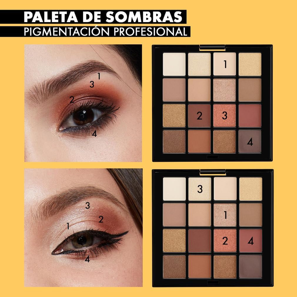 NYX Professional Makeup Paleta De Sombras De Ojos Ultimate Shadow Palette, 16 Sombras Ultra-Pigmentada, Larga Duración, Fórmula Vegana, Warm Neutrals