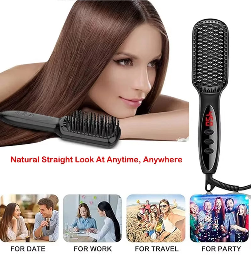 Hair Straightener Brush Comb Electric Hair Brushes Hot Comb Straightener for Hair Anti-Scalding Ceramic Beard Straightener Brush