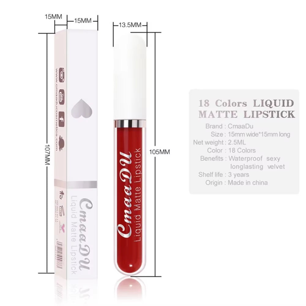 Sexy Long Lasting Velvet Matte Lip Gloss Liquid Lipstick Lip Makeup Women Beauty Red Nonstick Cup Waterproof Lip Gloss