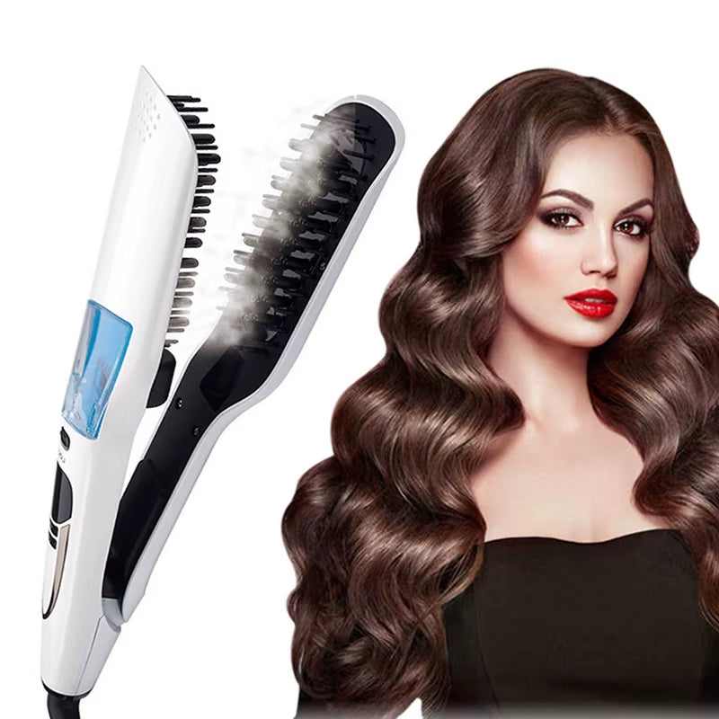 Professional Hair Straightener Brush Heating Hot Hair Combs Dual Voltage Titanium Curling Iron Steam Flat Iron