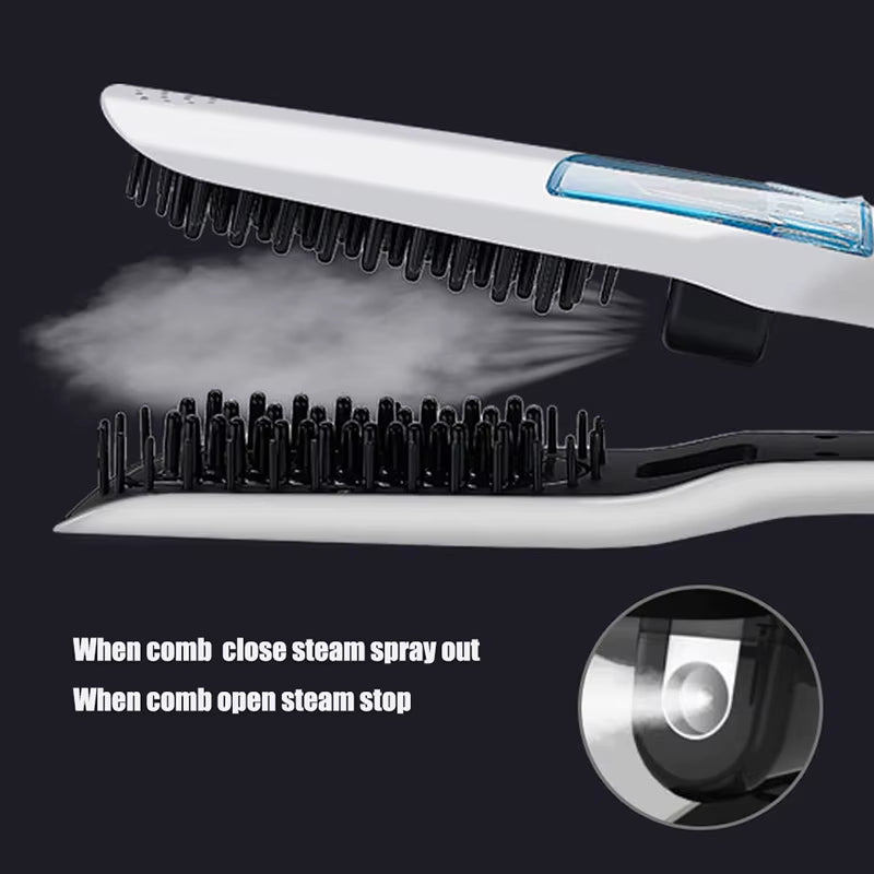 Professional Hair Straightener Brush Heating Hot Hair Combs Dual Voltage Titanium Curling Iron Steam Flat Iron