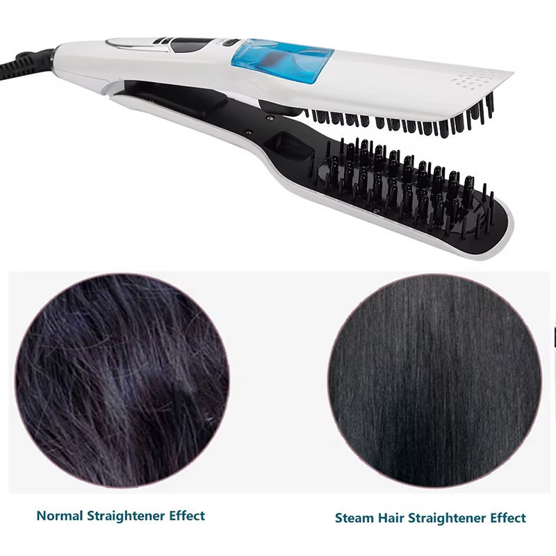 Professional Hair Straightener Brush Heating Hot Hair Combs Dual Voltage Titanium Curling Iron Steam Flat Iron